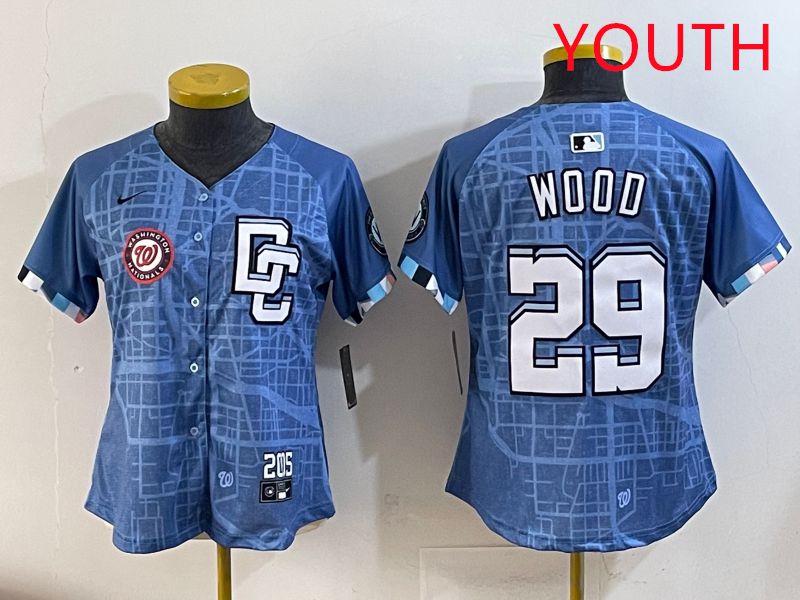 Youth Washington Nationals #29 Wood Blue Joint Name 2025 Nike MLB Jersey style 5